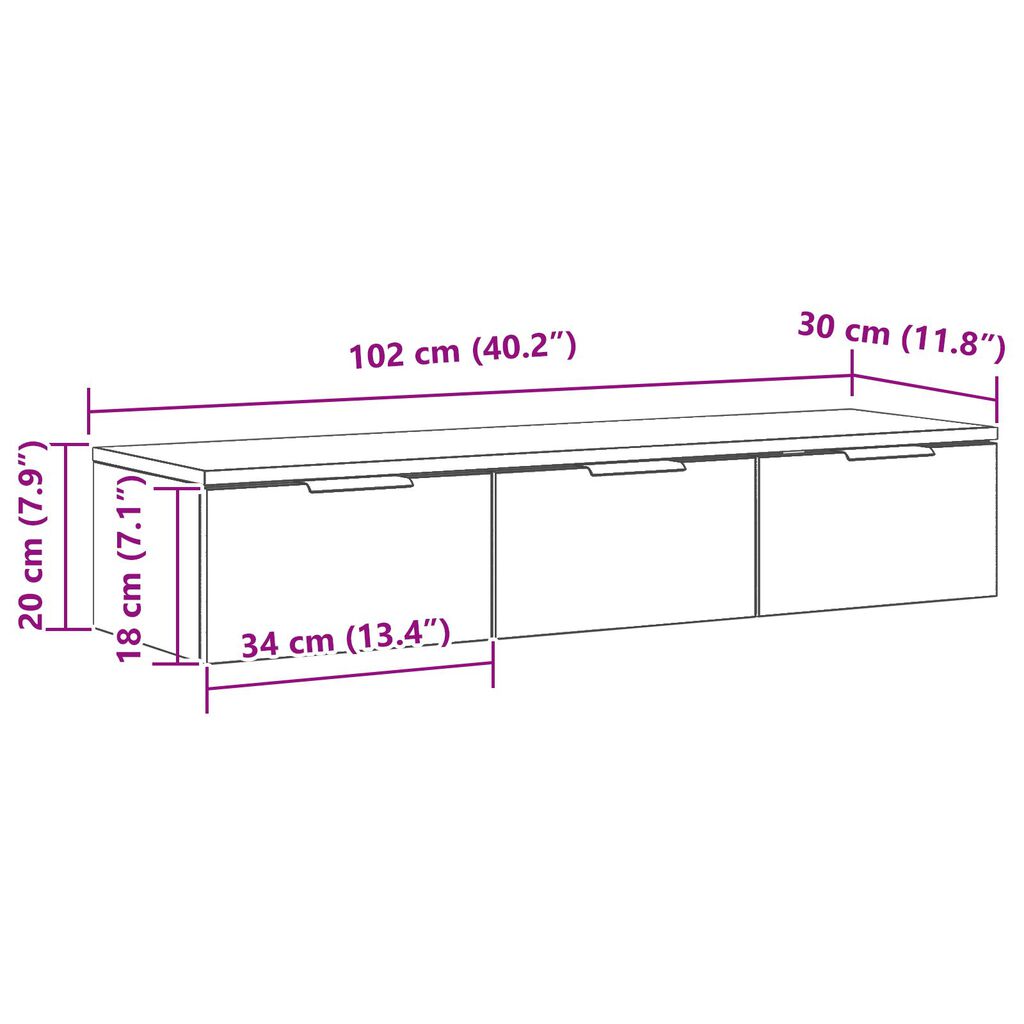 vidaXL Μαύρος Ξύλινος Τοίχος Ντουλάπι 102x30x20 εκ Κατασκευασμένο από Επεξεργασμένο Ξύλο