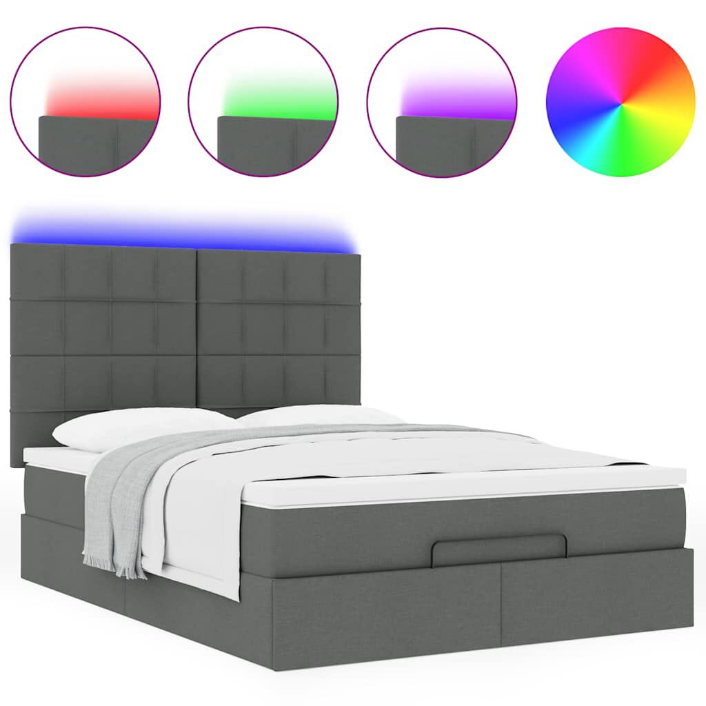 vidaXL Οθωμανικό κρεβάτι με στρώμα & LEDs Σκούρο γκρι 140x190cm Ύφασμα