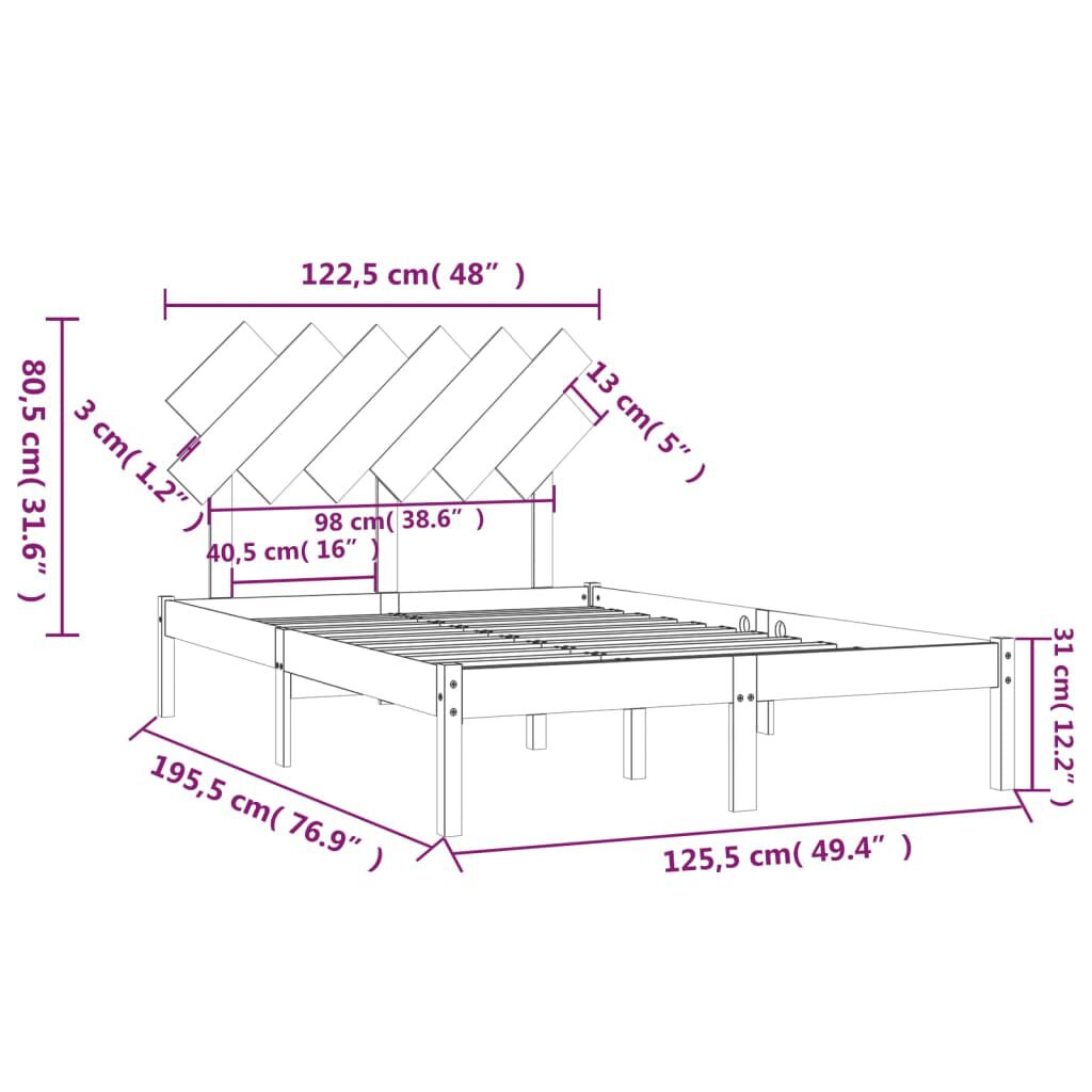 vidaXL Πλαίσιο Κρεβατιού 120 x 190 εκ. από Μασίφ Ξύλο Small Double