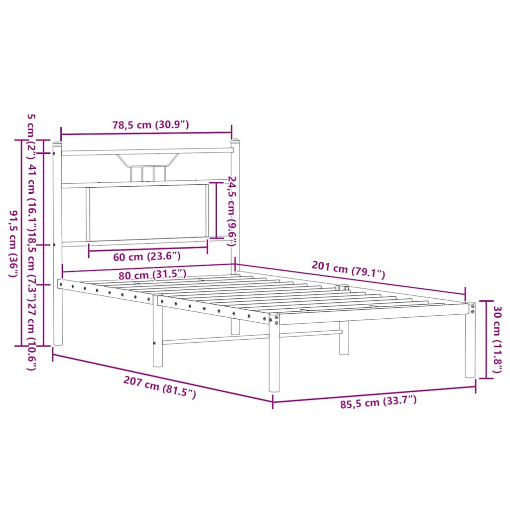 vidaXL Πλαίσιο Κρεβατιού Χωρ. Στρώμα Sonoma Δρυς 80x200εκ Επεξ. Ξύλο