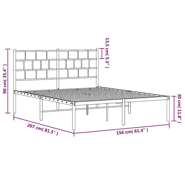 vidaXL Πλαίσιο Κρεβατιού με Κεφαλάρι Μαύρο 150 x 200 εκ. Μεταλλικό
