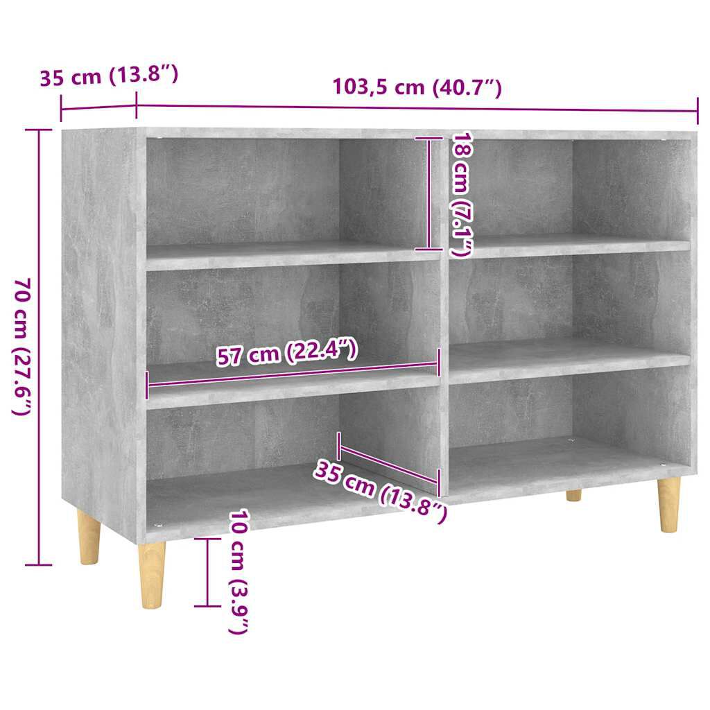 vidaXL Ραφιέρα Γκρι Σκυροδέματος 103,5 x 35 x 70 εκ. από Επεξεργ. Ξύλο