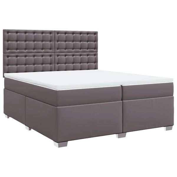 vidaXL Κρεβάτι Boxspring με Στρώμα Γκρι 200x200 εκ. Συνθετικό Δέρμα
