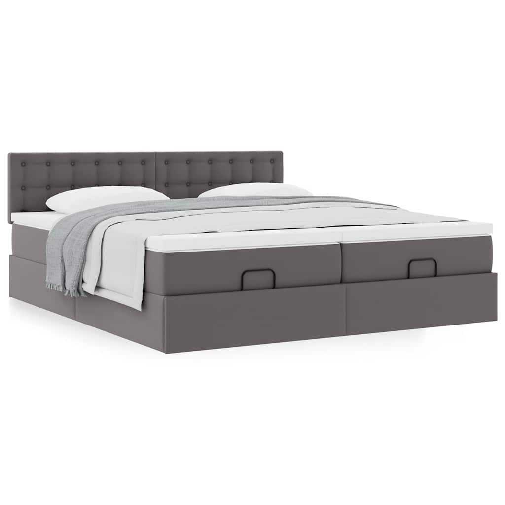 vidaXL Οθωμανικό κρεβάτι με στρώματα Γκρι 200x200cm Faux Leather