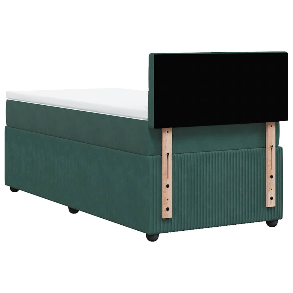 vidaXL Κρεβάτι Boxspring με Στρώμα Σκούρο Πράσινο 100x200εκ. Βελούδινο