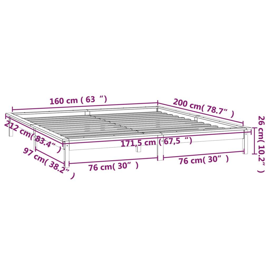 vidaXL Πλαίσιο Κρεβατιού με LED Λευκό 160 x 200 εκ. από Μασίφ Ξύλο