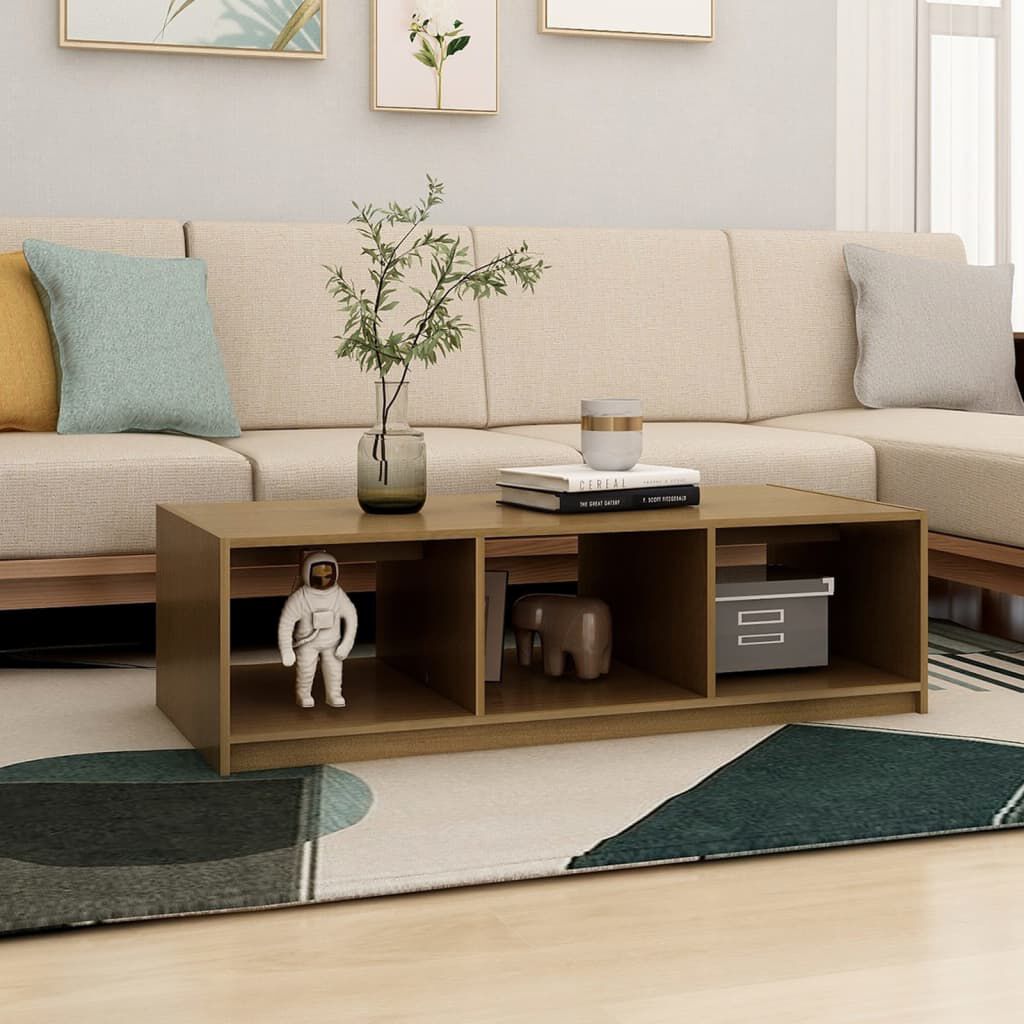 vidaXL Τραπεζάκι Σαλονιού Καφέ Μελί 110x50x34 εκ από Μασίφ Ξύλο Πεύκου