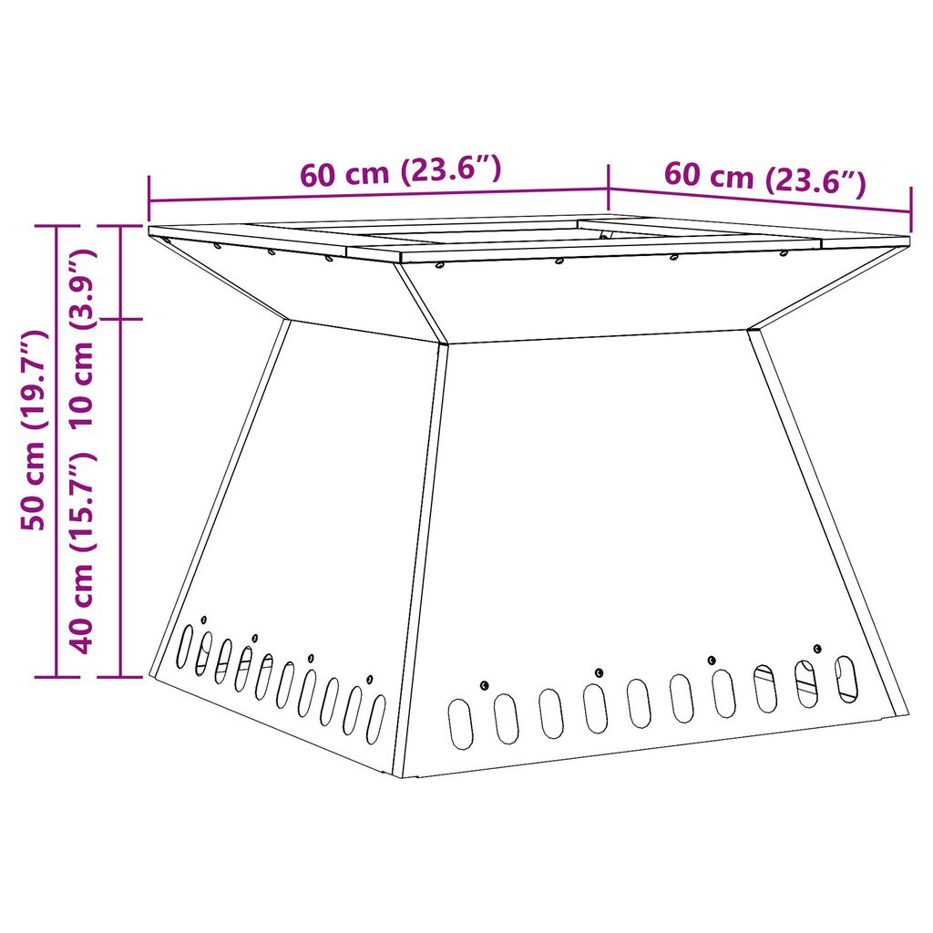 vidaXL Φωτιά Πυρήνα 60x60x50 εκ Καιρικά Ανθεκτικός Χάλυβας