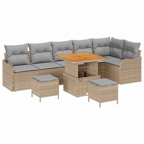 vidaXL Σετ Καναπέ Κήπου 9 pcs Μπεζ συνθετικό ρατάν