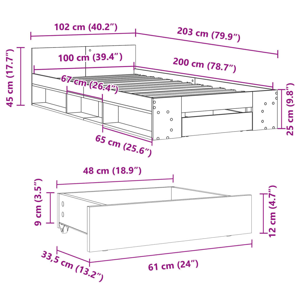 vidaXL Πλαίσιο Κρεβατιού με Συρτάρια Λευκό 100x200 εκ Επεξεργ. Ξύλο