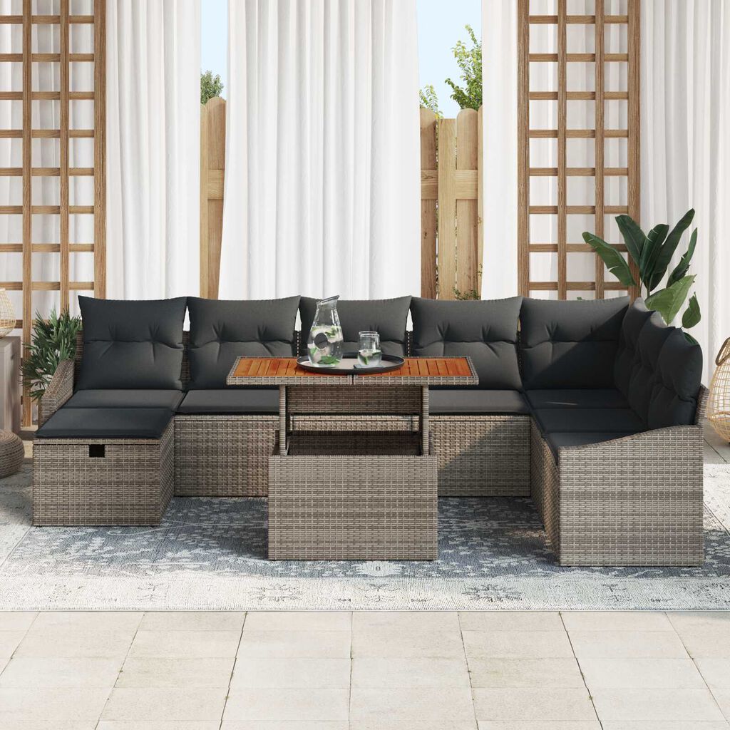 vidaXL Σετ Καναπέ Κήπου Ρυθμιζόμενο ύψος 9 pcs Γκρι συνθετικό ρατάν