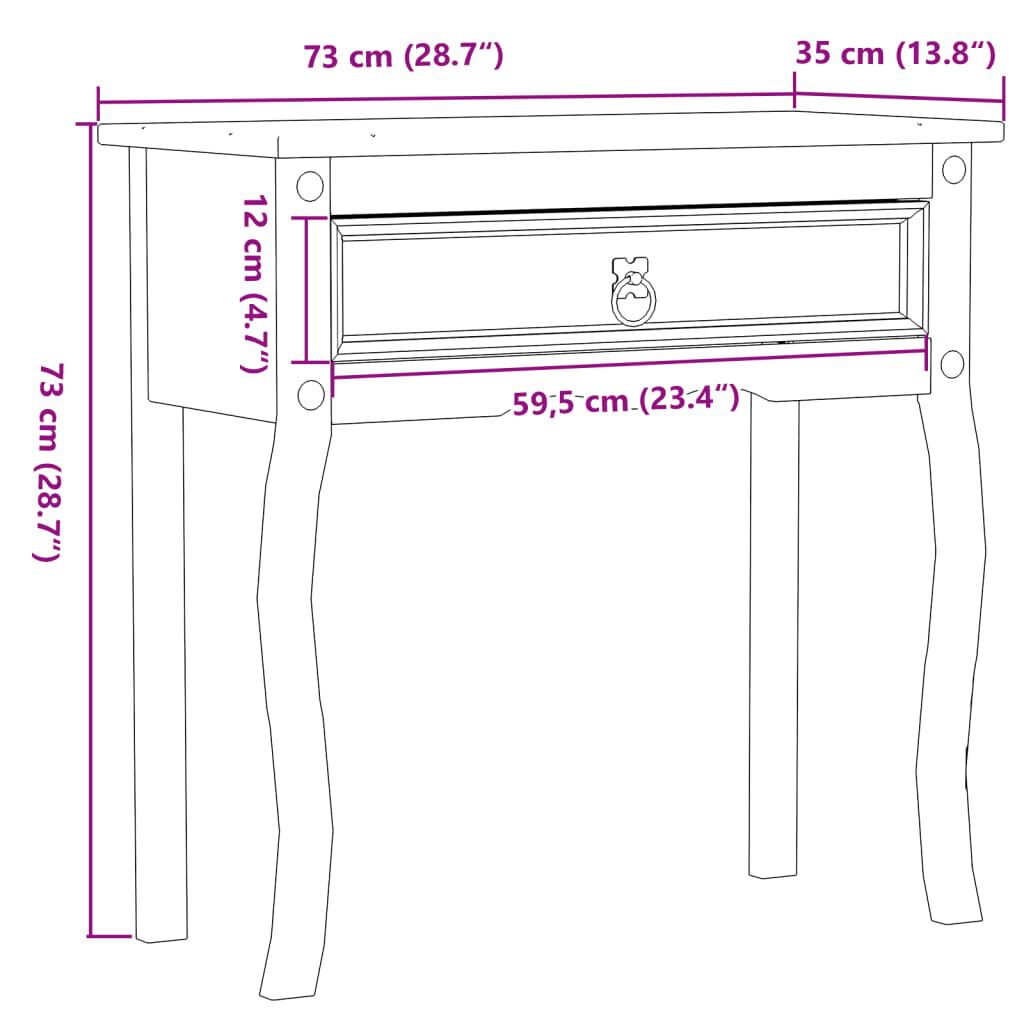 vidaXL Τραπέζι Κονσόλα Corona 73x35x73 εκ. από Μασίφ Ξύλο Πεύκου