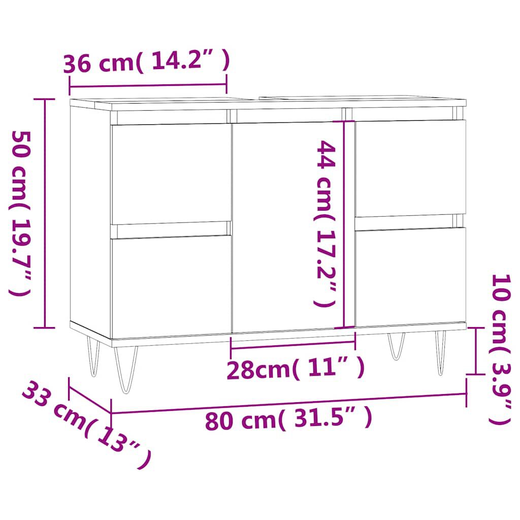 vidaXL Ντουλάπι Μπάνιου Μαύρο 80 x 33 x 60 εκ. από Επεξεργασμένο Ξύλο