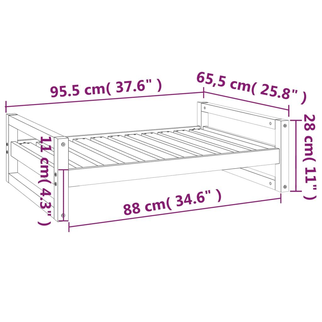 vidaXL Κρεβάτι Σκύλου Γκρι 95,5 x 65,5 x 28 εκ. από Μασίφ Ξύλο Πεύκου