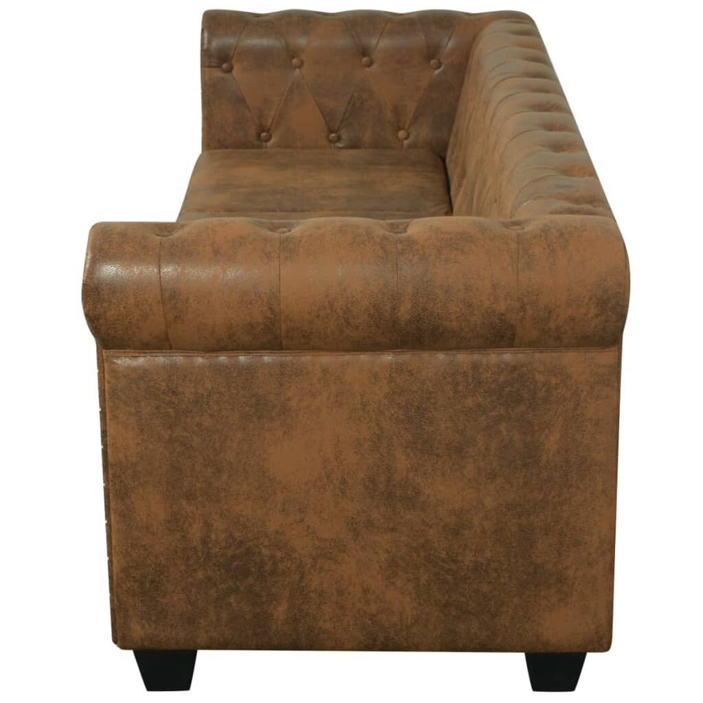 vidaXL Καναπές Τριθέσιος Chesterfield Καφέ από Συνθετικό Δέρμα