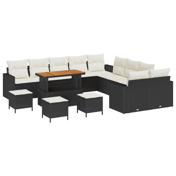 vidaXL Σετ Καναπέ Κήπου 14 pcs Μαύρο και κρεμ 110 x 55 x 71 εκ