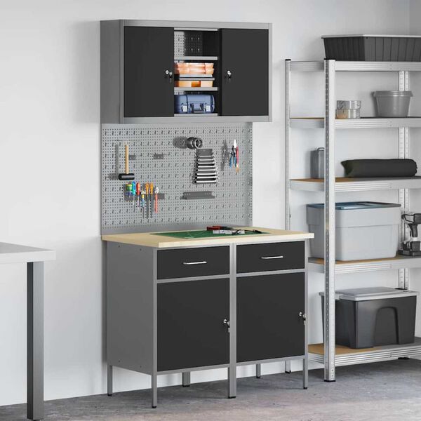 vidaXL Πάγκος εργασίας με συρτάρι 8 pcs Γκρι 100 x 55 x 200 εκ Ατσάλι