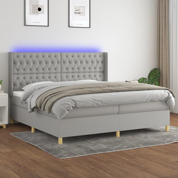 vidaXL &Kappa;&rho;&epsilon;&beta;ά&tau;&iota; Boxspring &mu;&epsilon; &Sigma;&tau;&rho;ώ&mu;&alpha; & LED &Alpha;&nu;.&Gamma;&kappa;&rho;&iota; 200x200&epsilon;&kappa;. &Upsilon;&phi;&alpha;&sigma;&mu;ά&tau;&iota;&nu;&omicron;