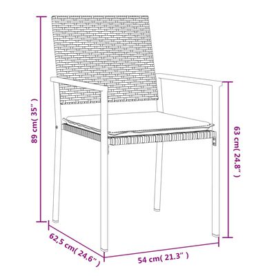 vidaXL Καρέκλες Κήπου 2 τεμ. Μαύρο 54x62,5x89 εκ Συνθ. Ρατάν&Μαξιλάρια