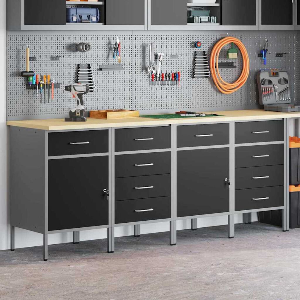 vidaXL Ντουλάπα Εργασίας 4 pcs Μαύρο και Γκρι 200 x 55 x 85 εκ