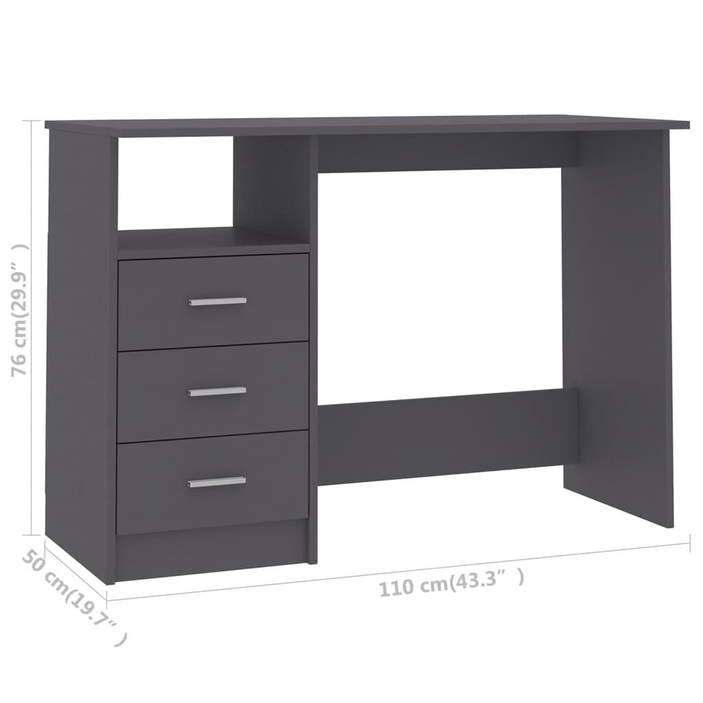vidaXL Γραφείο με Συρτάρια Γκρι 110 x 50 x 76 εκ. από Μοριοσανίδα