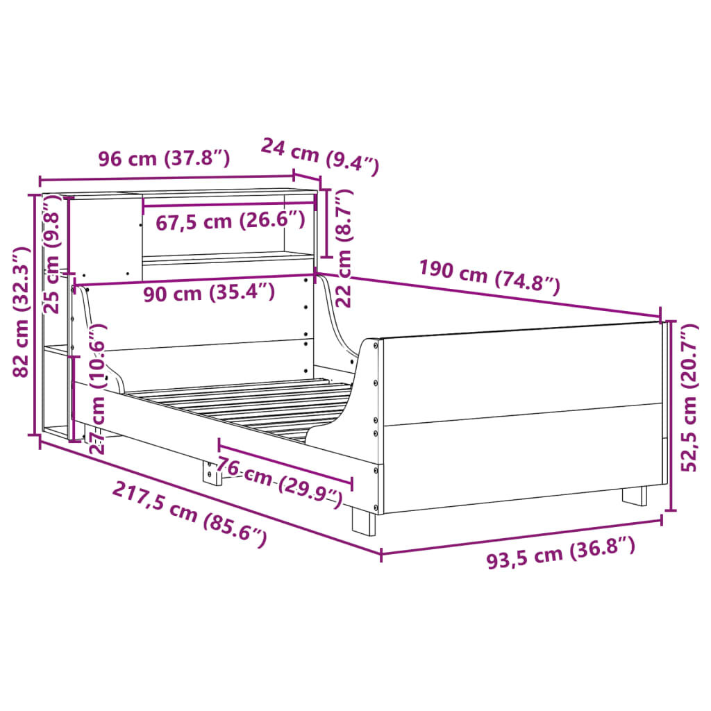 vidaXL Σκελετός Κρεβ. Χωρίς Στρώμα Καφέ Κεριού 90x190 εκ Μασίφ Πεύκο