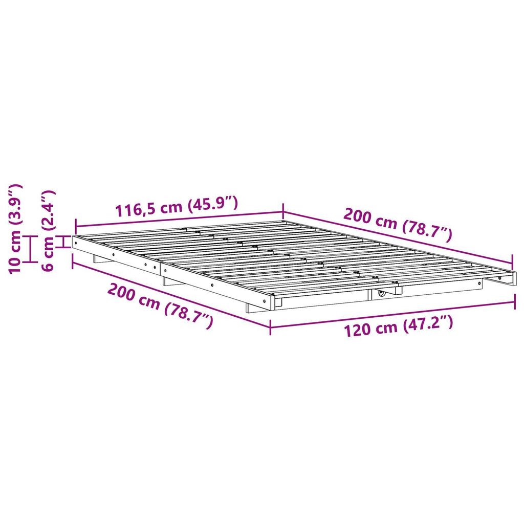 vidaXL Κρεβάτι δαπέδου Καφέ κεριού 120 x 200 cm Μασίφ ξύλο πεύκου