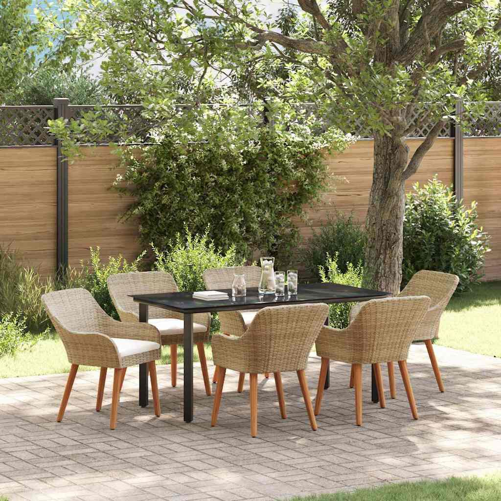 vidaXL Σέτ φαγητού για κήπο με μαξιλάρι 7 pcs Μπεζ συνθετικό ρατάν