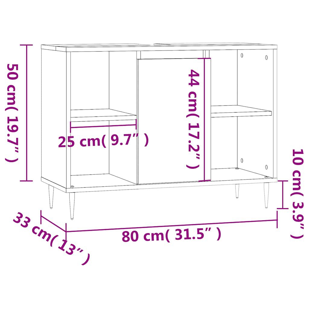 vidaXL Ντουλάπι Μπάνιου Γυαλ. Λευκό 80 x 33 x 60 εκ. από Επεξεργ. Ξύλο