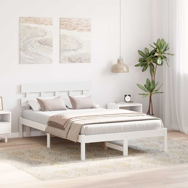 vidaXL Κρεβάτι με κεφαλάρι Λευκό 135x190 εκ Μασίφ ξύλο πεύκου