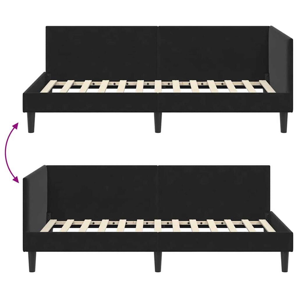 vidaXL Κρεβάτι Γωνίας Μαύρο 90 x 190 cm Βελούδο και Εργοστασιακό ξύλο