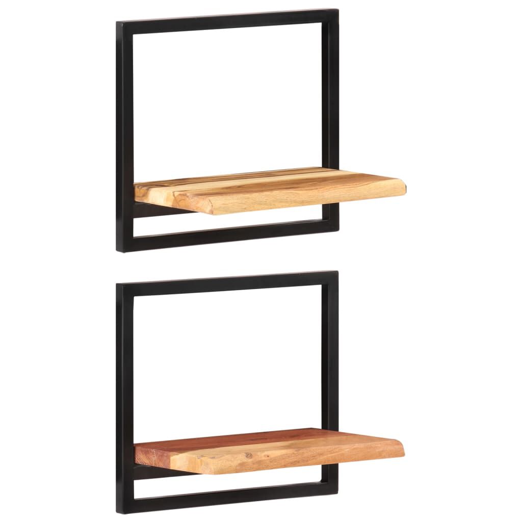 vidaXL Ράφια Τοίχου 2 Τεμ. 40x24x35 εκ. Μασίφ Ξύλο Ακακίας & Ατσάλι