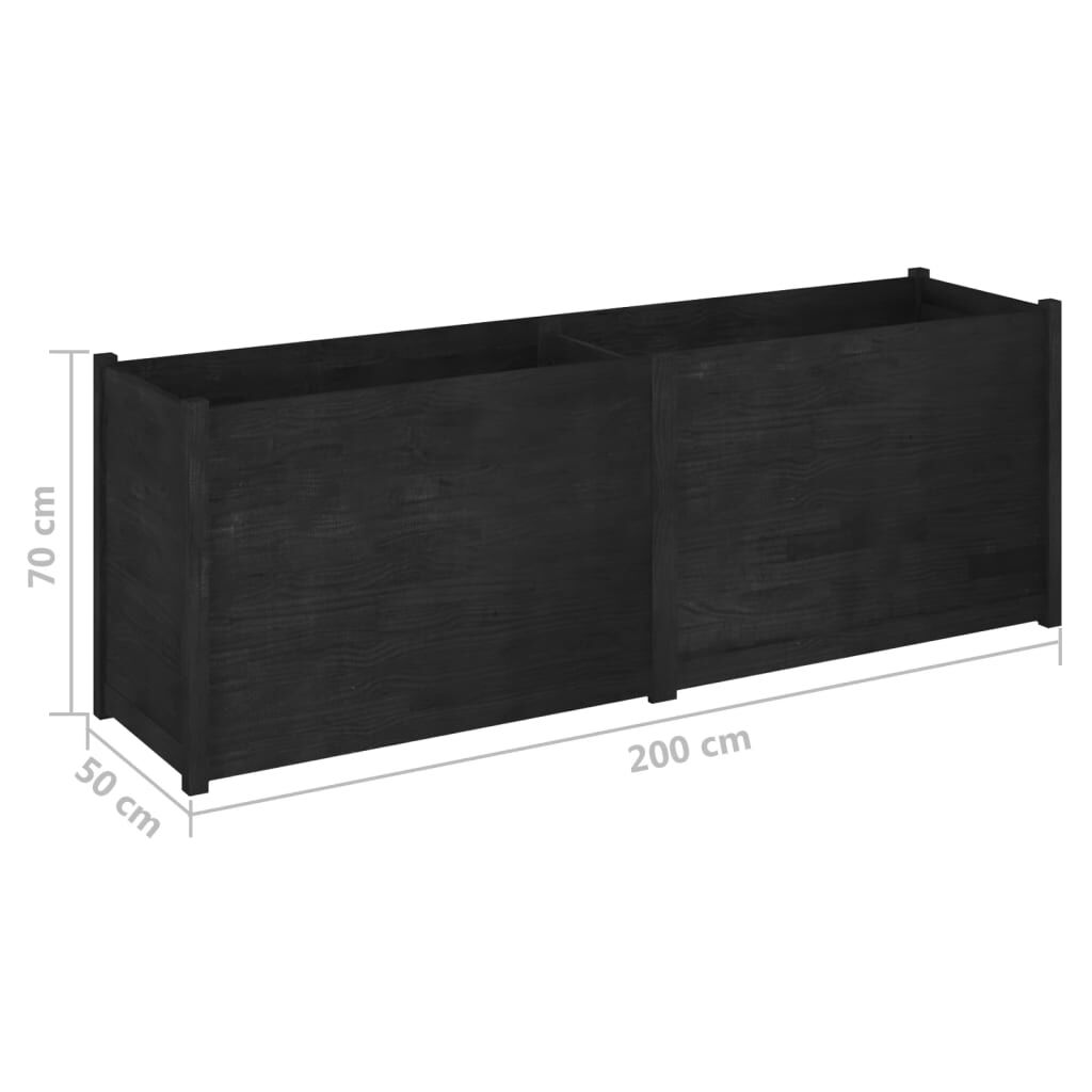 vidaXL Ζαρντινιέρα Κήπου Μαύρη 200 x 50 x 70 εκ. από Μασίφ Ξύλο Πεύκου