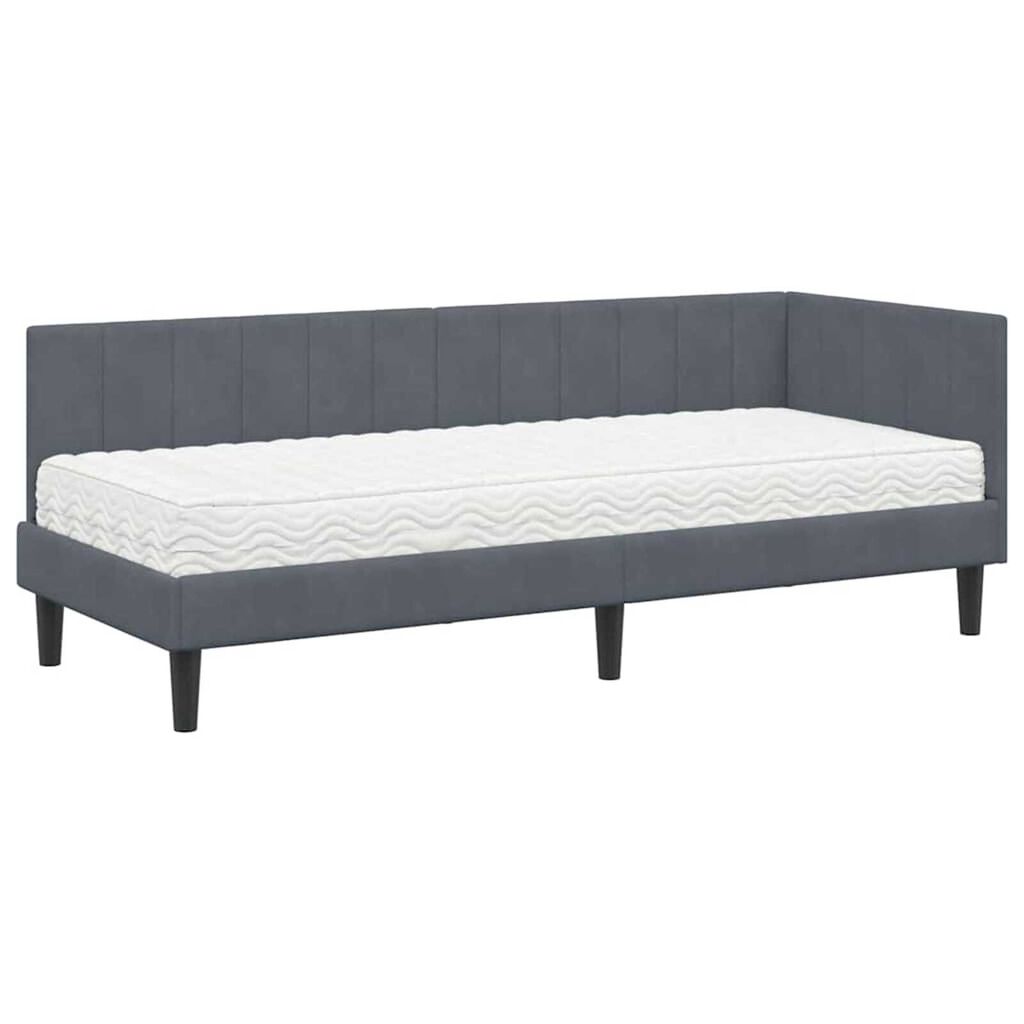 vidaXL Κρεβάτι Γωνίας με στρώμα Σκούρο γκρι 80 x 200 cm Βελούδο