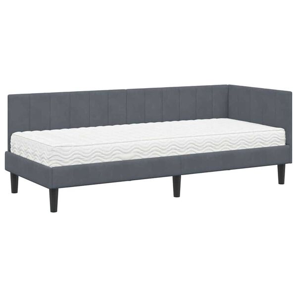 vidaXL Κρεβάτι Γωνίας με στρώμα Σκούρο γκρι 80 x 200 cm Βελούδο
