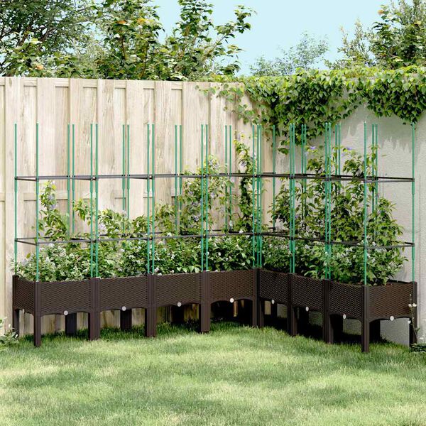 vidaXL Ζαρντινιέρα Κήπου με Καφασωτό Καφέ 200 x 160 x 142,5 εκ. από PP