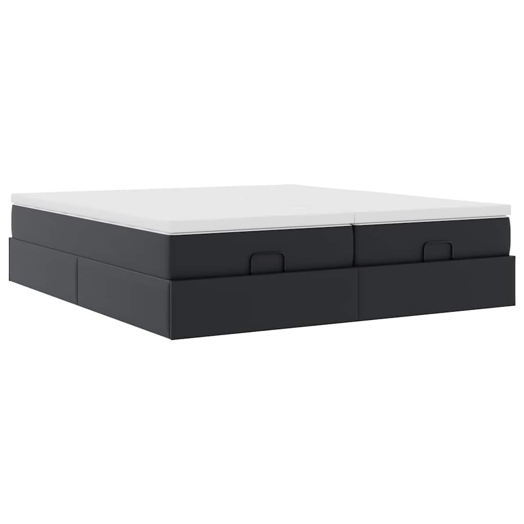 vidaXL Οθωμανικό κρεβάτι με στρώματα Μαύρο 180x200cm Faux Leather
