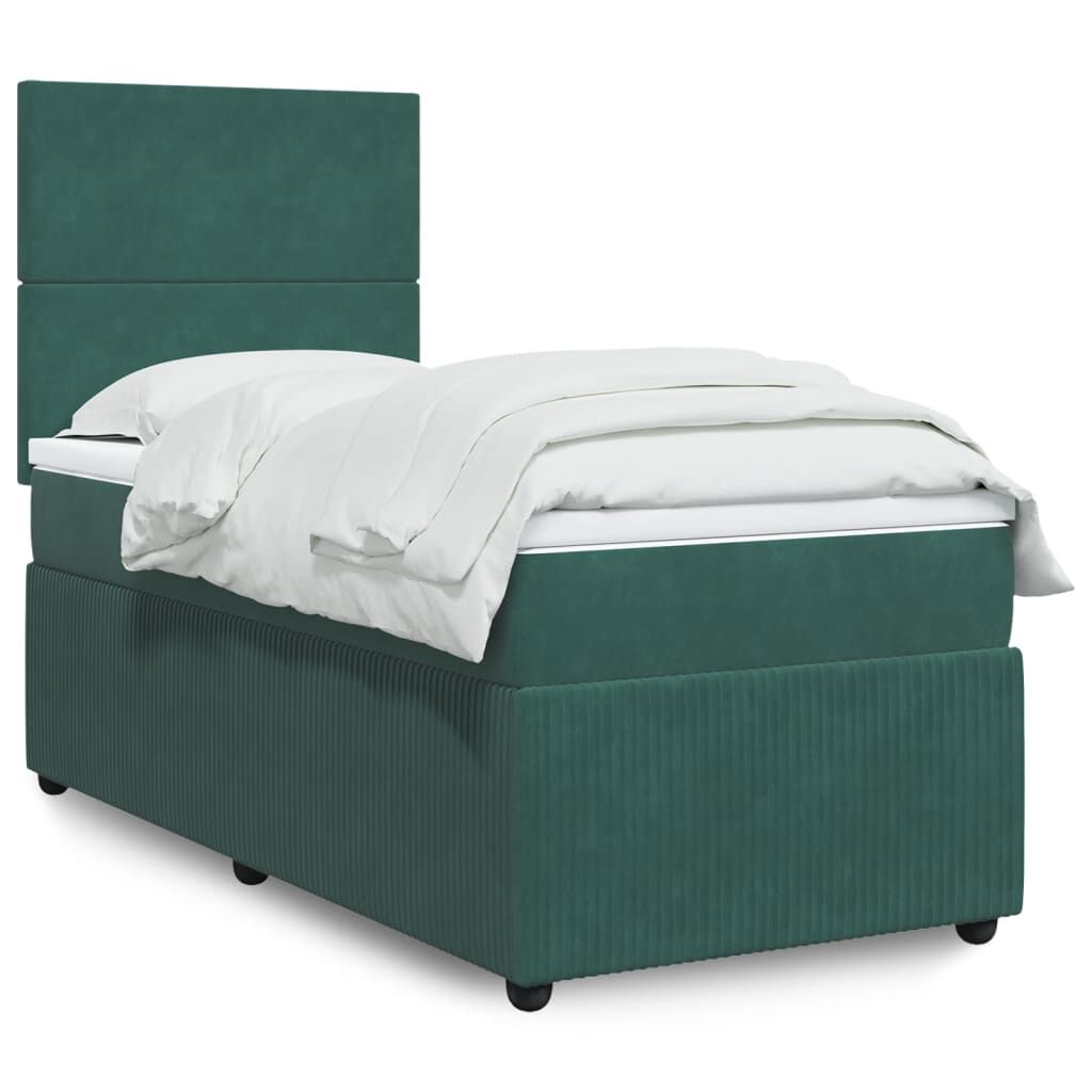 vidaXL Κρεβάτι Boxspring με Στρώμα Σκούρο Πράσινο 80x200 εκ. Βελούδινο
