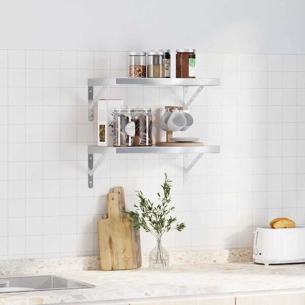 vidaXL Ράφια Τοίχου 2 τεμ. Ασημί 50x30 εκ. Ανοξείδωτο Ατσάλι
