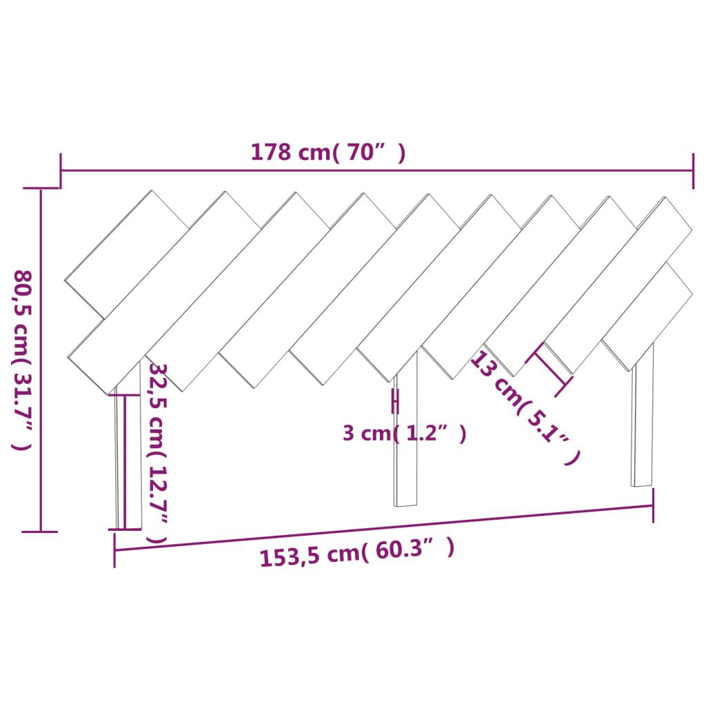 vidaXL Κεφαλάρι Κρεβατιού Λευκό 178x3x80,5 εκ. από Μασίφ Ξύλο Πεύκου
