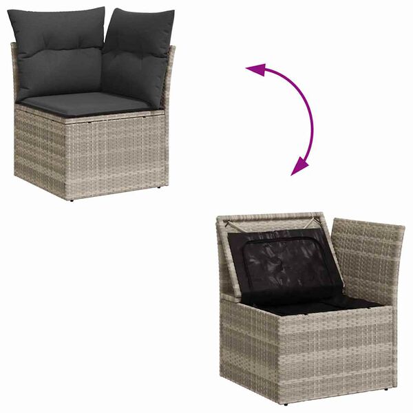 vidaXL Σετ Καναπέ Κήπου με μαξιλάρι 8 pcs Ανοιχτό γκρι Πολυ ράταν