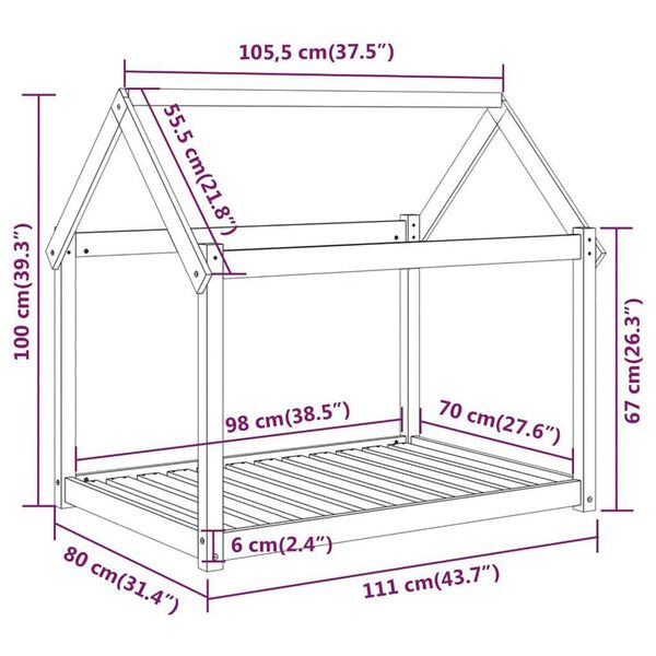 vidaXL Κρεβάτι Σκύλου Λευκό 111x80x100 εκ. από Μασίφ Ξύλο Πεύκου