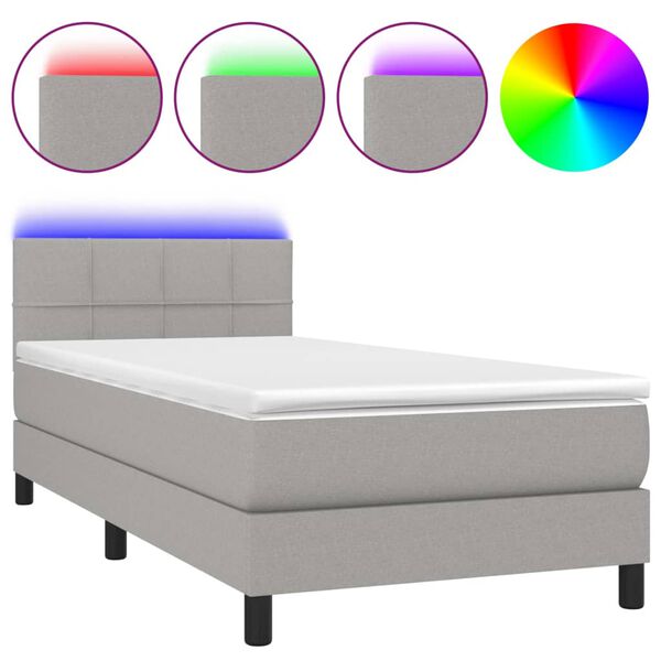 vidaXL Κρεβάτι Boxspring με Στρώμα & LED Αν.Γκρι 80x200 εκ. Υφασμάτινο