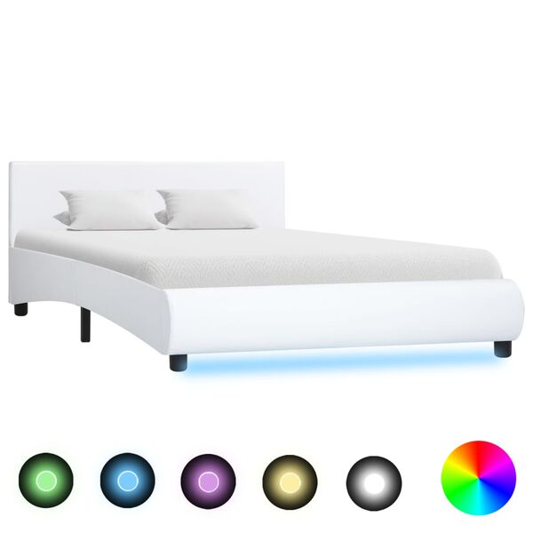 vidaXL Πλαίσιο Κρεβατιού με LED Λευκό 140x200 εκ. από Συνθετικό Δέρμα