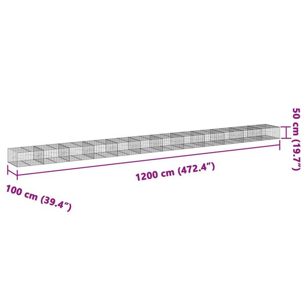 vidaXL Συρματοκιβώτιο με Κάλυμμα 1200x100x50εκ από Γαλβανισμένο Χάλυβα