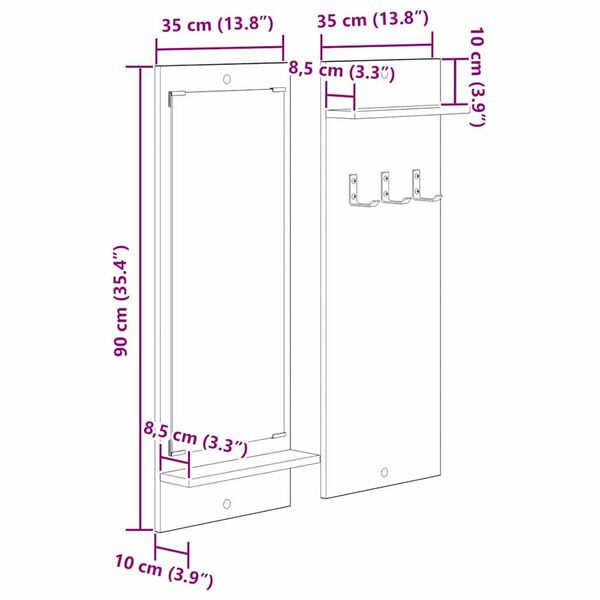 vidaXL Τοίχου Κρεμάστρα με ράφι artisan δρυς 70 x 10 x 90 εκ.