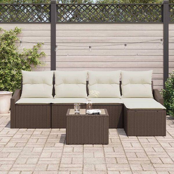 vidaXL Σέτ φαγητού για κήπο με μαξιλάρι 6 pcs Καφέ και Κρέμα