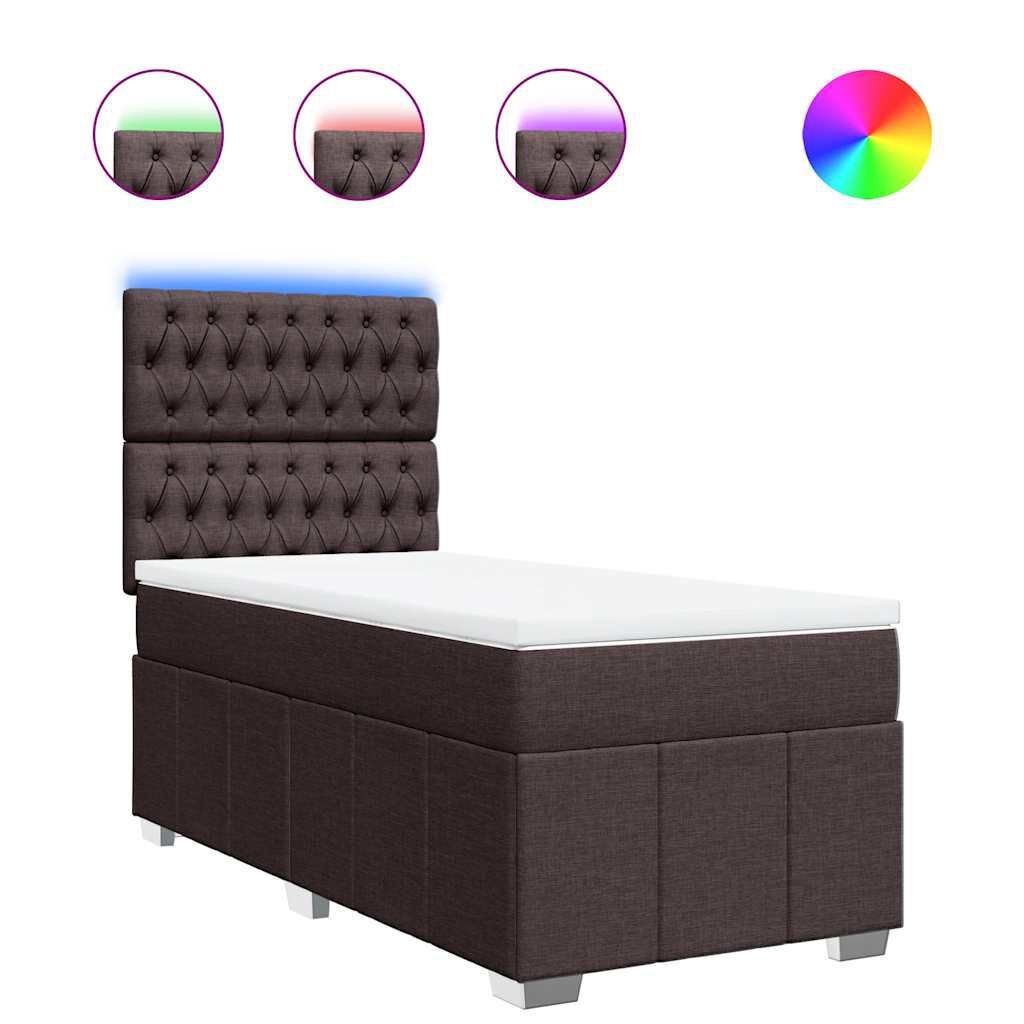 vidaXL Κρεβάτι Boxspring με Στρώμα Σκούρο Καφέ 90x200 εκ. Υφασμάτινο