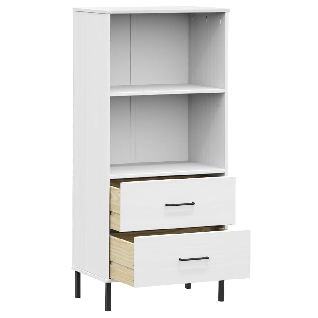 vidaXL Βιβλιοθήκη OSLO με 2 Συρτάρια Λευκή 60x35x128,5 εκ. Μασίφ Ξύλο