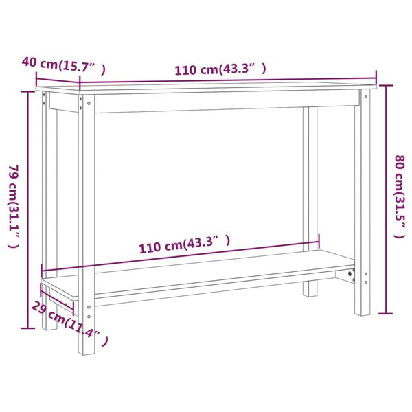 vidaXL Τραπέζι Κονσόλα Λευκό 110 x 40 x 80 εκ. από Μασίφ Ξύλο Πεύκου